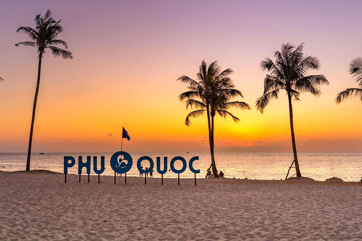 Sao Beach in Phu Quoc with soft white sand and palm trees